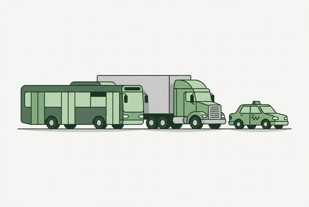 Illustration av buss, lastbil och taxi – läkarintyg för högre behörighet